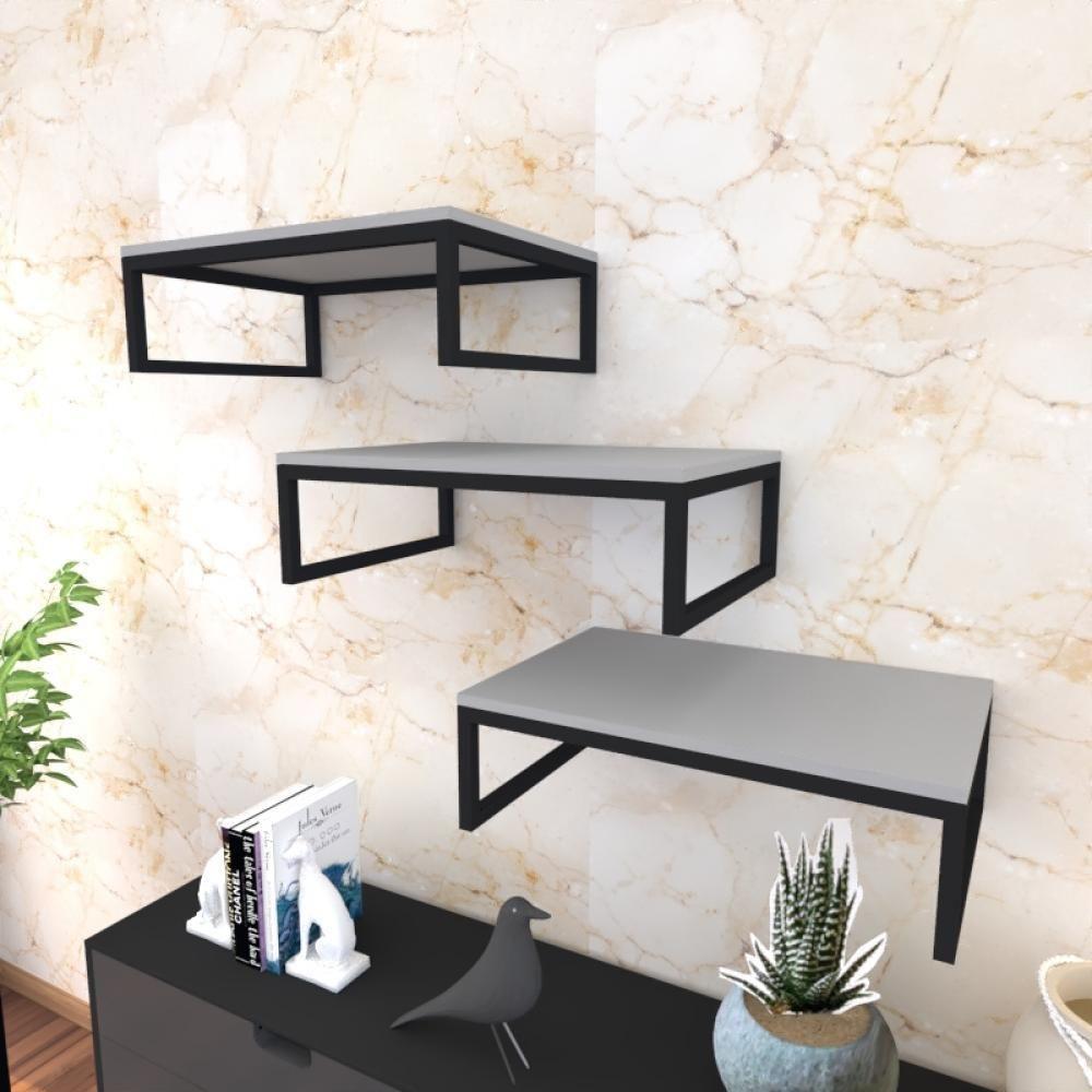 Kit Com 3 Prateleira Industrial Suspensa Parede Nicho Cinza Cozinha Escritorio Sala Quarto Infantil - 1