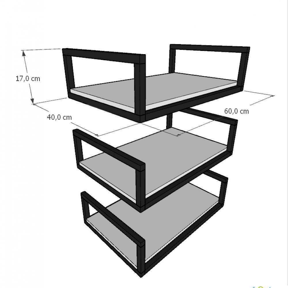 Kit Com 3 Prateleira Industrial Suspensa Parede Nicho Cinza Cozinha Escritorio Sala Quarto Infantil - 3