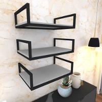 Kit Com 3 Prateleira Industrial Suspensa Parede Nicho Cinza Cozinha Escritorio Sala Quarto Infantil - 1