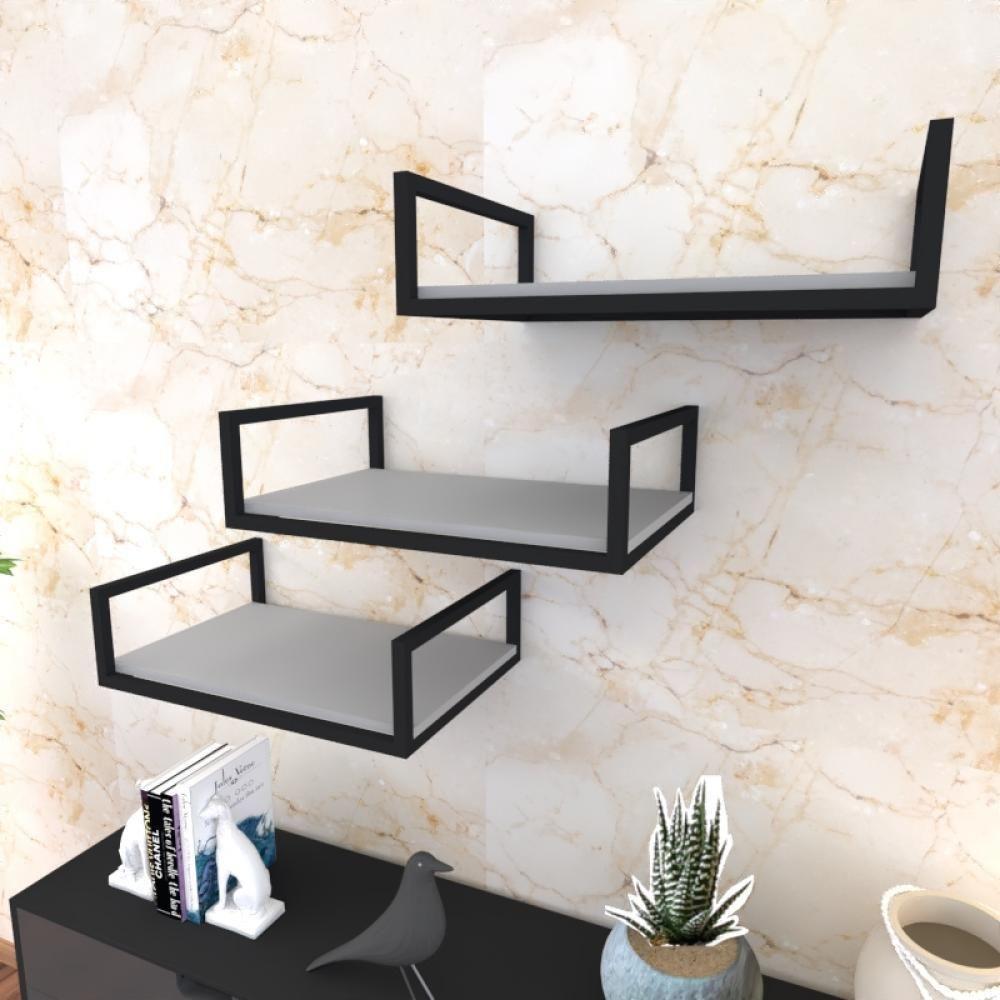 Kit Com 3 Prateleira Industrial Suspensa Parede Nicho Cinza Cozinha Escritorio Sala Quarto Infantil - 1