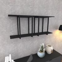 Prateleira Industrial Suspensa Estante Parede Nicho Preto Ferro E Madeira Suporte Pratileira - 1