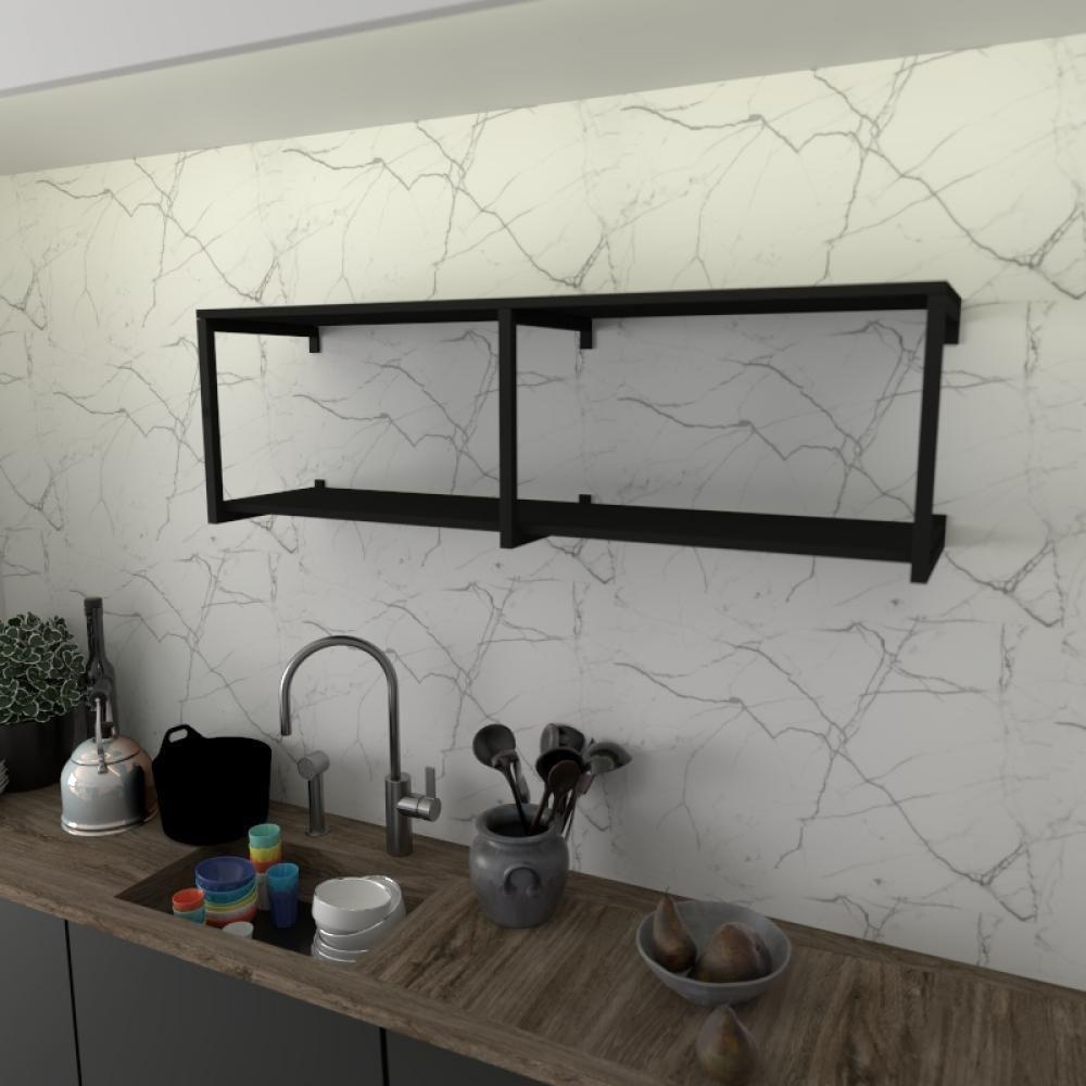 Prateleira Industrial Suspensa Estante Parede Nicho Preto Ferro E Madeira Suporte Pratileira - 1