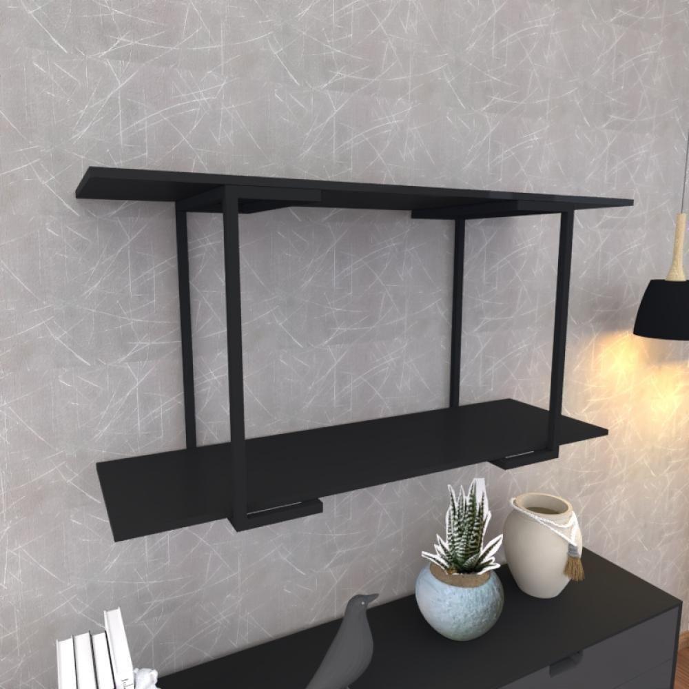 Prateleira Industrial Suspensa Estante Parede Nicho Preto Ferro E Madeira Suporte Pratileira - 1