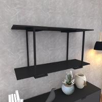Prateleira Industrial Suspensa Estante Parede Nicho Preto Ferro E Madeira Suporte Pratileira - 1