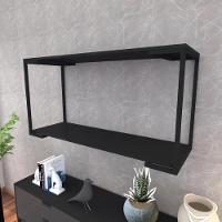 Prateleira Industrial Suspensa Estante Parede Nicho Preto Ferro E Madeira Suporte Pratileira - 1
