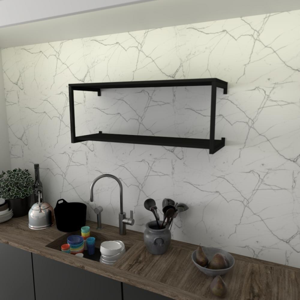 Prateleira Industrial Suspensa Estante Parede Nicho Preto Ferro E Madeira Suporte Pratileira - 1