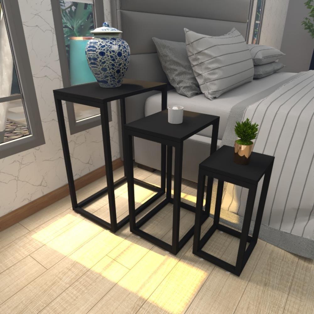 Mesa De Cabeceira Industrial Preta Mdf Canto Quarto Mesas De Cabeceira Mesinha Cabeçeira Cabiceira - 1