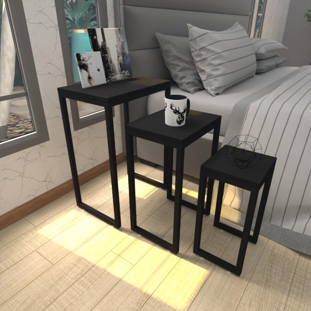 Mesa De Cabeceira Industrial Preta Mdf Canto Quarto Mesas De Cabeceira Mesinha Cabeçeira Cabiceira - 1