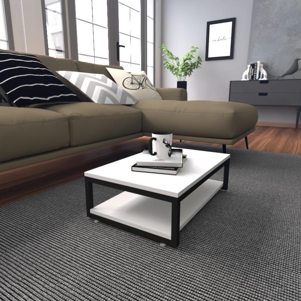 Mesa De Centro Sala Industrial Branca Quadrada Retangular Mesinha De Centro Sala Madeira - 1