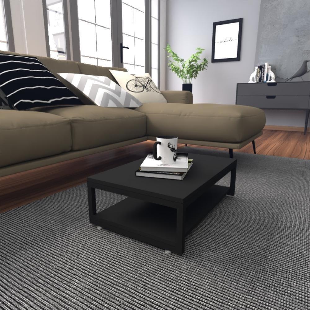 Mesa De Centro Sala Industrial Preta Quadrada Retangular Mesinha De Centro Sala Madeira - 1