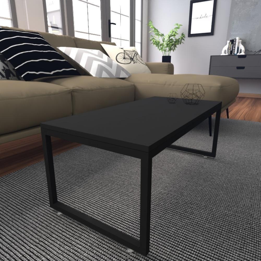 Mesa De Centro Sala Industrial Preta Quadrada Retangular Mesinha De Centro Sala Madeira - 1