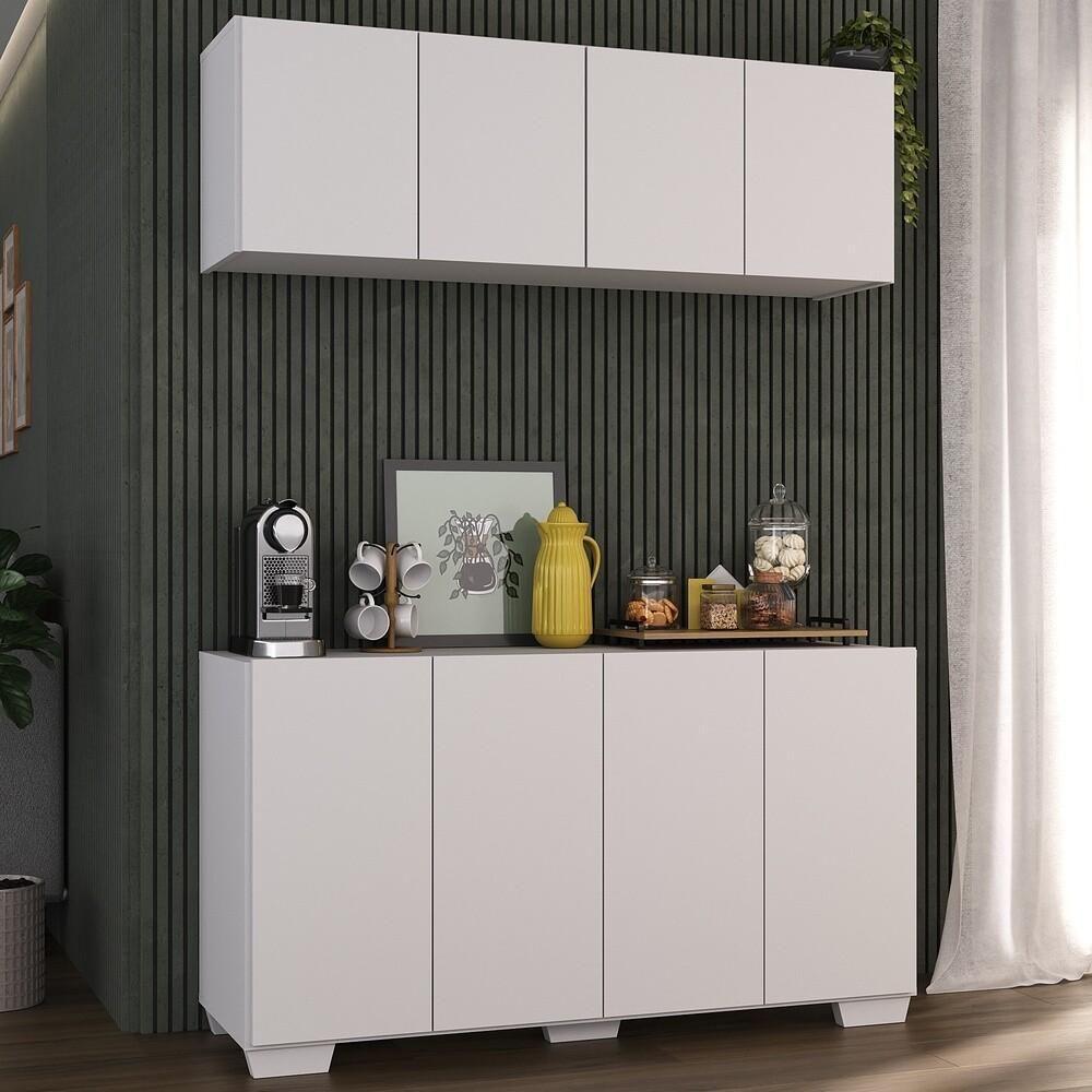 Conjunto Cantinho Do Café Armário E Aparador 4 Portas Multimóveis Mp1085 Branco Branco - 4