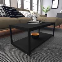Mesa De Centro Sala Industrial Preta Quadrada Retangular Mesinha De Centro Sala Madeira - 1