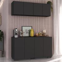 Conjunto Cantinho Do Café Armário E Aparador 4 Portas Multimóveis Mp1085 Preto Preto