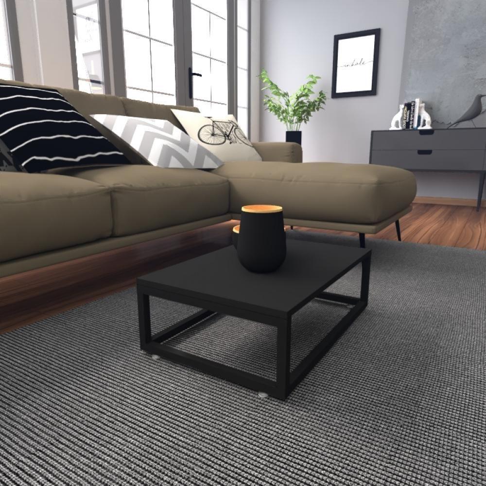 Mesa De Centro Sala Industrial Preta Quadrada Retangular Mesinha De Centro Sala Madeira - 1