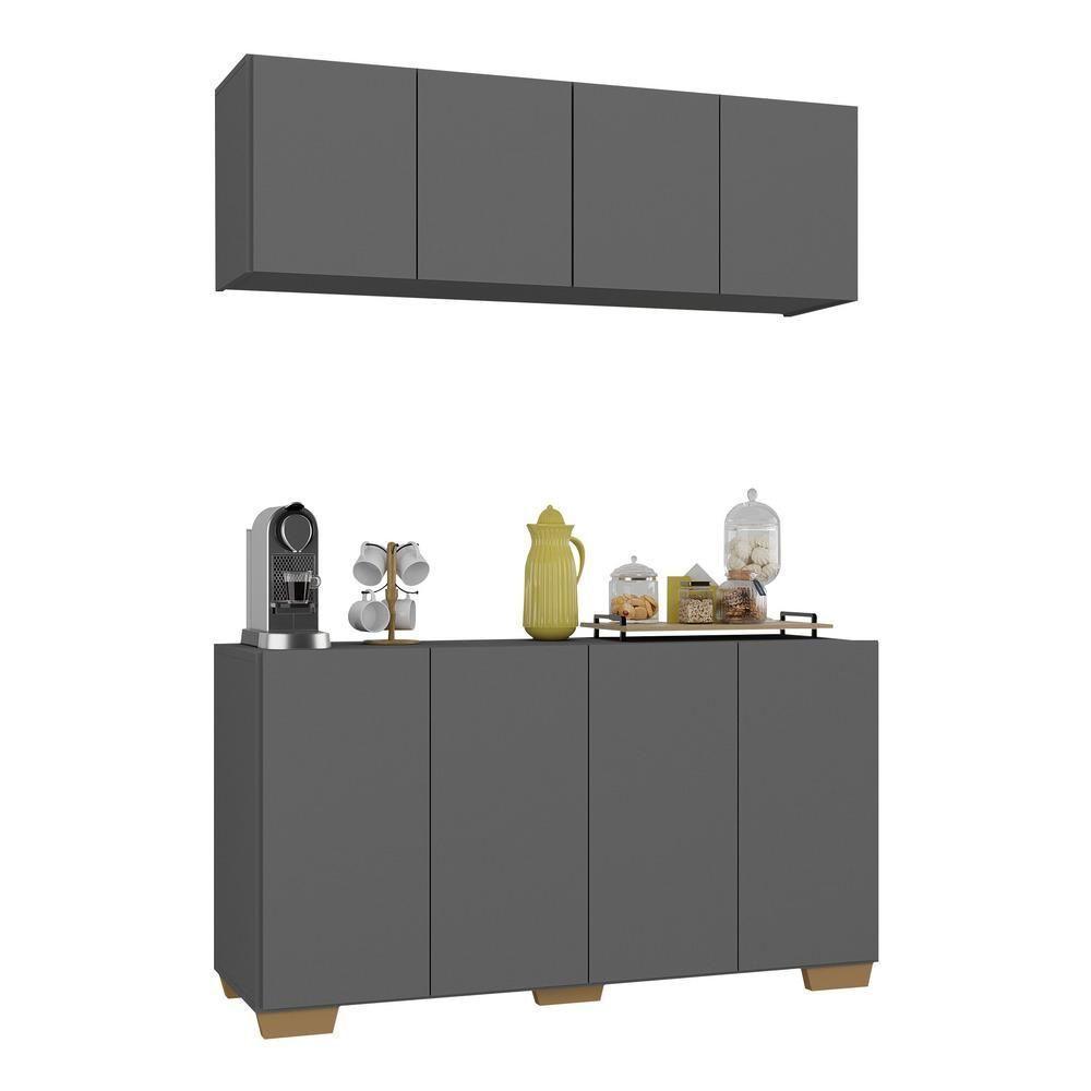 Conjunto Cantinho Do Café Armário E Aparador 4 Portas Multimóveis Mp1085 Grafite/natural - 1