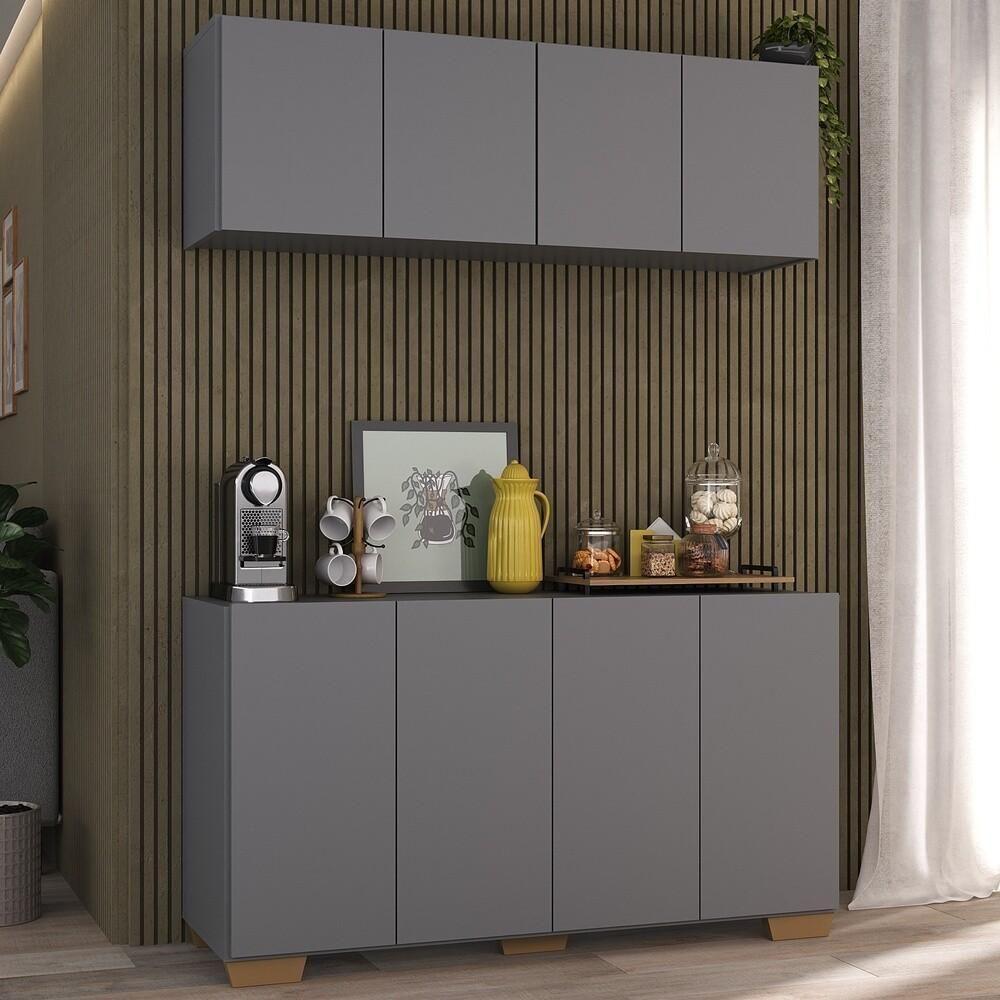 Conjunto Cantinho Do Café Armário E Aparador 4 Portas Multimóveis Mp1085 Grafite/natural - 3