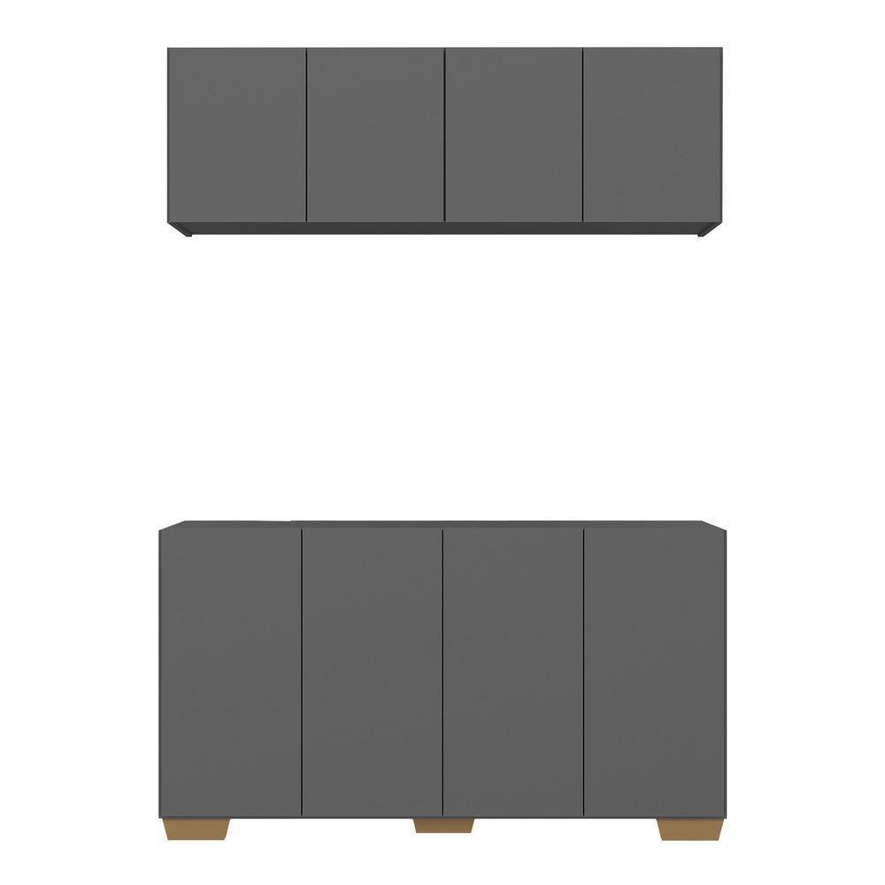 Conjunto Cantinho Do Café Armário E Aparador 4 Portas Multimóveis Mp1085 Grafite/natural - 4