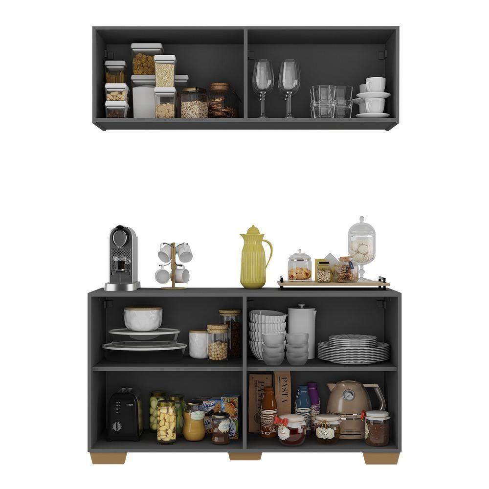 Conjunto Cantinho Do Café Armário E Aparador 4 Portas Multimóveis Mp1085 Grafite/natural - 5