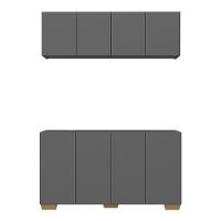 Conjunto Cantinho Do Café Armário E Aparador 4 Portas Multimóveis Mp1085 Grafite/natural