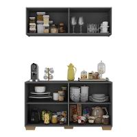 Conjunto Cantinho Do Café Armário E Aparador 4 Portas Multimóveis Mp1085 Grafite/natural - 5