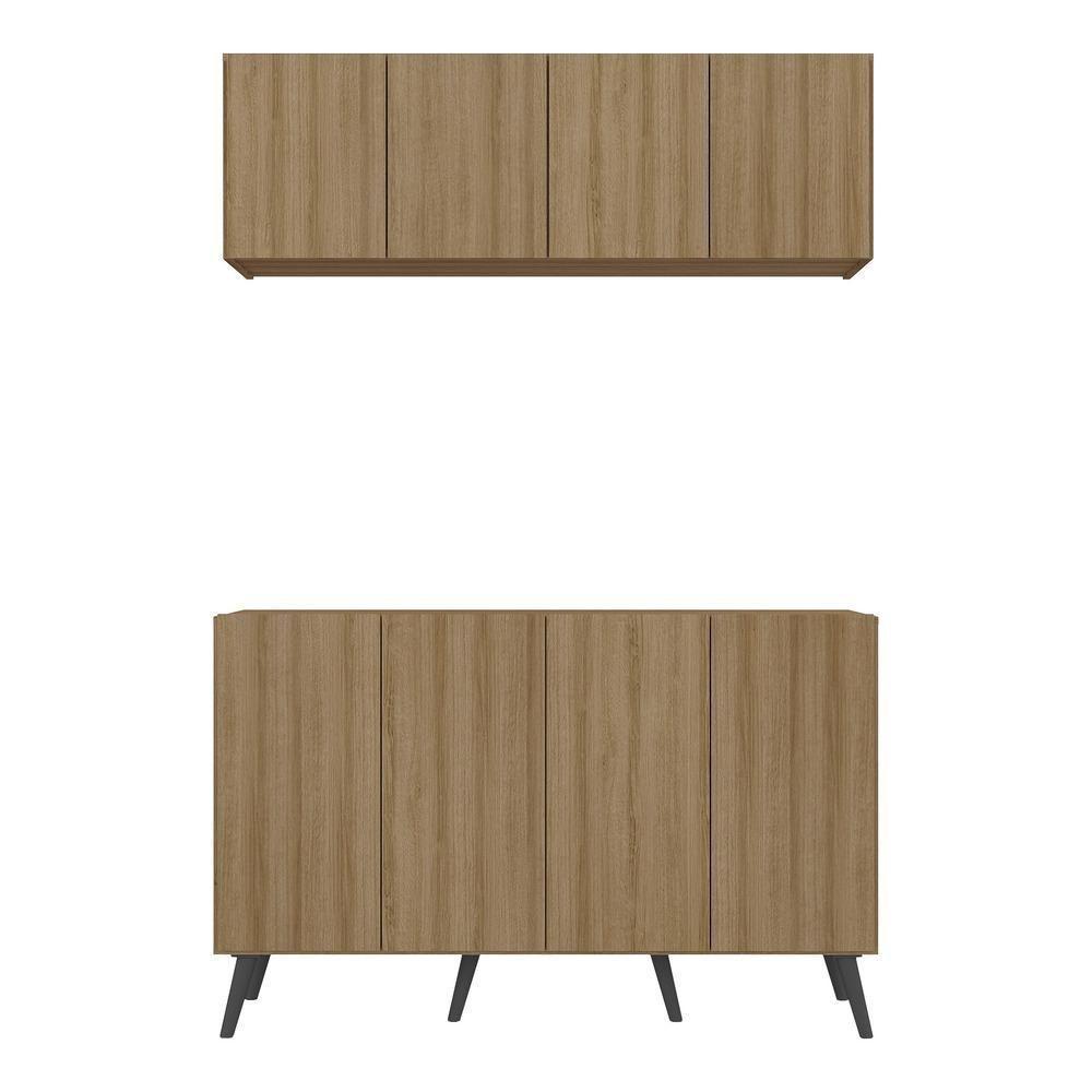 Conjunto Cantinho Do Café Retrô Armário E Aparador 4 Portas Multimóveis Mp1084 Rustic/preto - 5