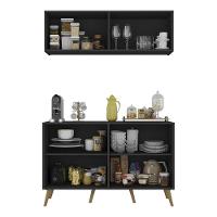 Conjunto Cantinho Do Café Retrô Armário E Aparador 4 Portas Multimóveis Mp1084 Preto/natural - 3