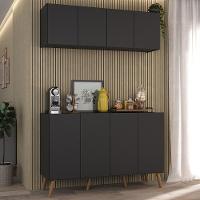 Conjunto Cantinho Do Café Retrô Armário E Aparador 4 Portas Multimóveis Mp1084 Preto/natural