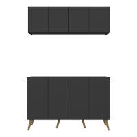 Conjunto Cantinho Do Café Retrô Armário E Aparador 4 Portas Multimóveis Mp1084 Preto/natural - 5