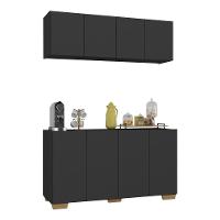 Conjunto Cantinho Do Café Armário E Aparador 4 Portas Multimóveis Mp1085 Preto/natural - 1