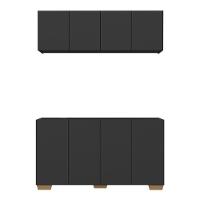 Conjunto Cantinho Do Café Armário E Aparador 4 Portas Multimóveis Mp1085 Preto/natural