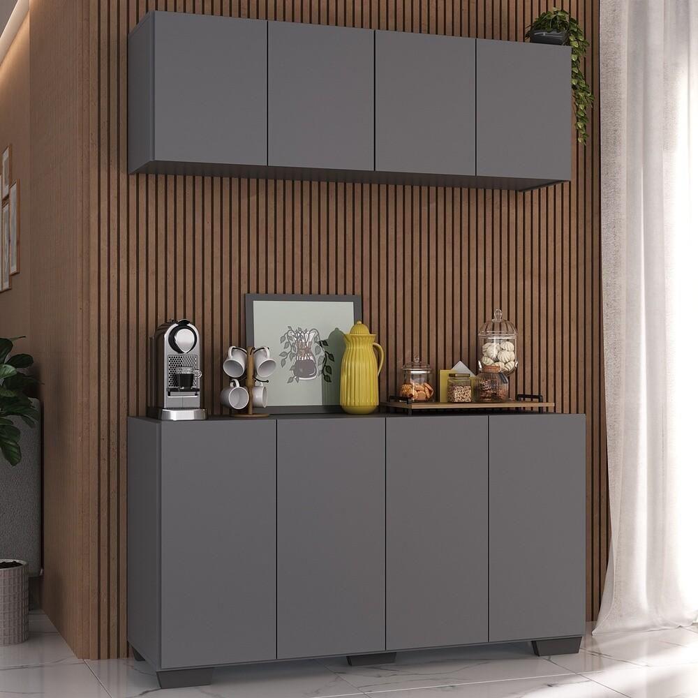 Conjunto Cantinho Do Café Armário E Aparador 4 Portas Multimóveis Mp1085 Grafite/preto - 2