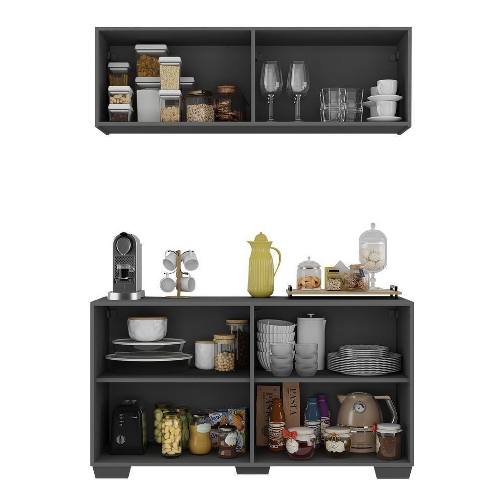 Conjunto Cantinho Do Café Armário E Aparador 4 Portas Multimóveis Mp1085 Grafite/preto - 5