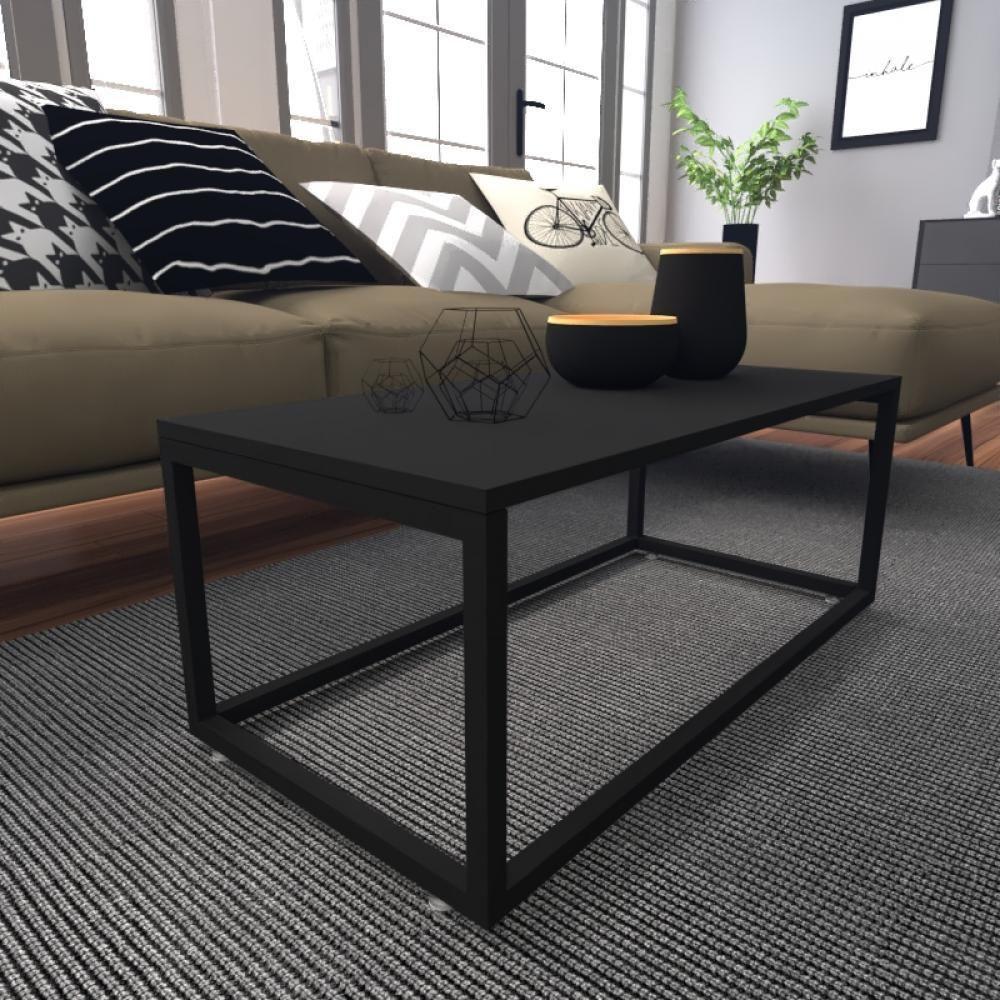 Mesa De Centro Sala Industrial Preta Quadrada Retangular Mesinha De Centro Sala Madeira - 1