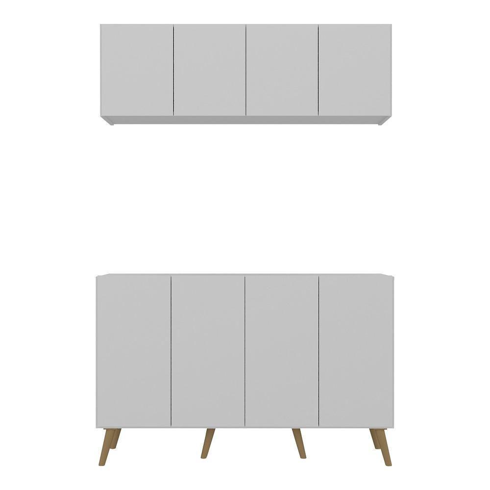 Conjunto Cantinho Do Café Retrô Armário E Aparador 4 Portas Multimóveis Mp1084 Branco/natural - 3