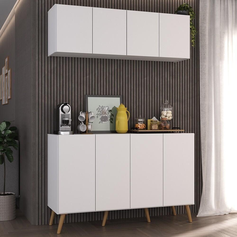 Conjunto Cantinho Do Café Retrô Armário E Aparador 4 Portas Multimóveis Mp1084 Branco/natural - 5