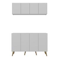 Conjunto Cantinho Do Café Retrô Armário E Aparador 4 Portas Multimóveis Mp1084 Branco/natural - 3