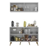 Conjunto Cantinho Do Café Retrô Armário E Aparador 4 Portas Multimóveis Mp1084 Branco/natural