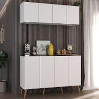 Conjunto Cantinho Do Café Retrô Armário E Aparador 4 Portas Multimóveis Mp1084 Branco/natural - 5