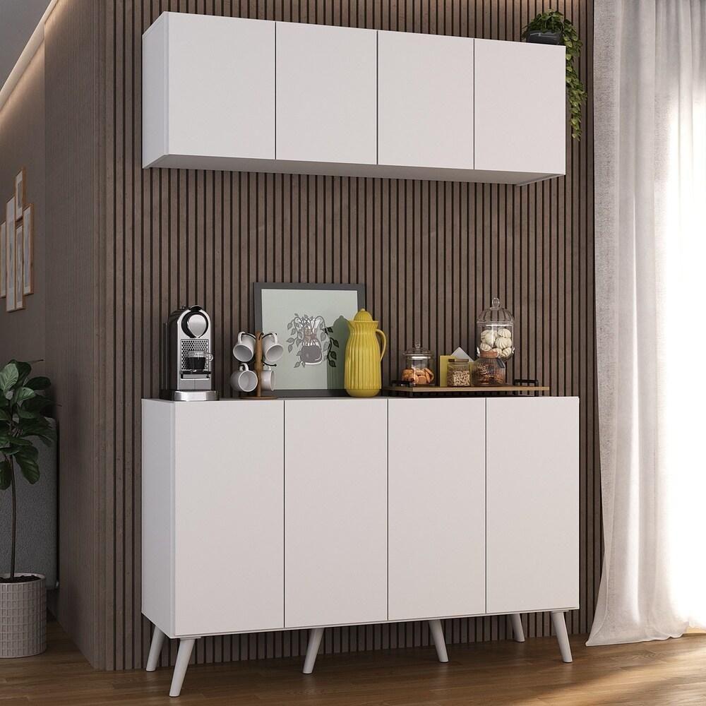 Conjunto Cantinho Do Café Retrô Armário E Aparador 4 Portas Multimóveis Mp1084 Branco Branco - 2