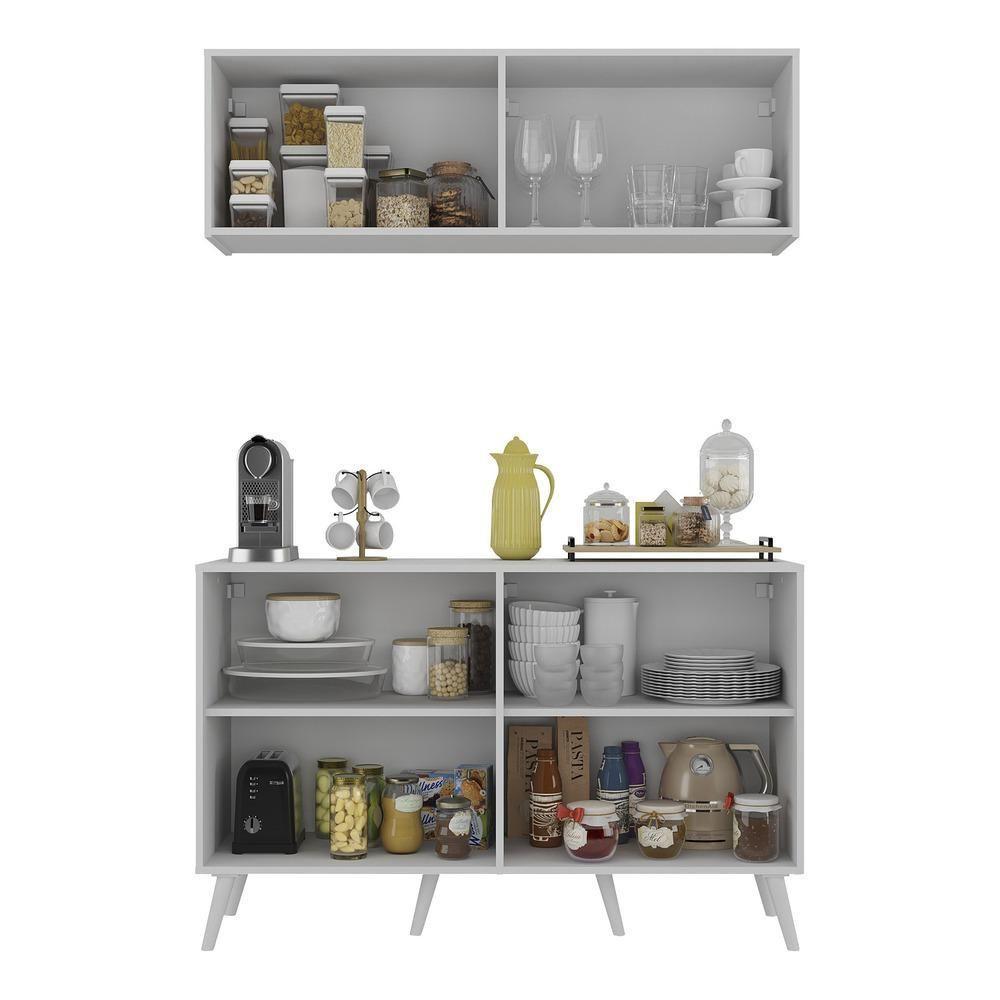 Conjunto Cantinho Do Café Retrô Armário E Aparador 4 Portas Multimóveis Mp1084 Branco Branco - 4