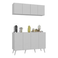 Conjunto Cantinho Do Café Retrô Armário E Aparador 4 Portas Multimóveis Mp1084 Branco Branco - 1