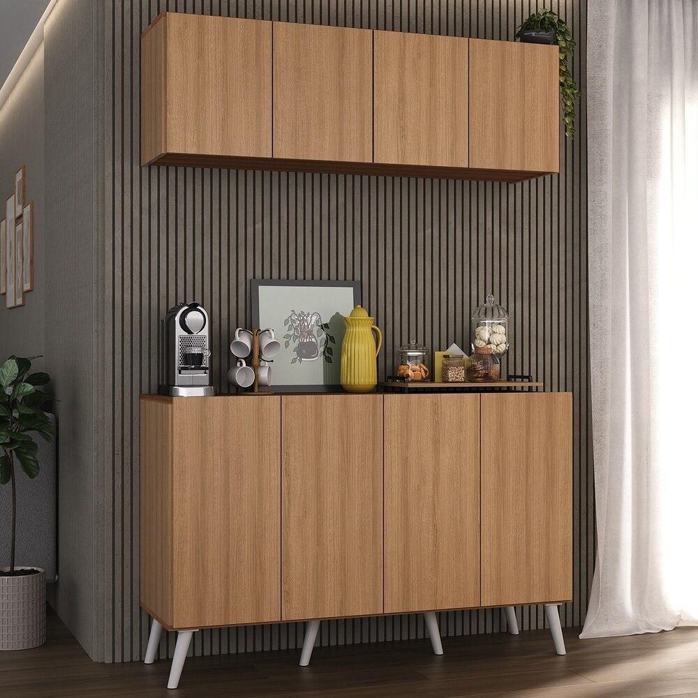 Conjunto Cantinho Do Café Retrô Armário E Aparador 4 Portas Multimóveis Mp1084 Rustic/branco - 4