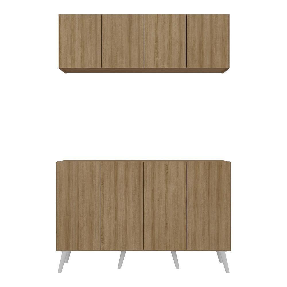 Conjunto Cantinho Do Café Retrô Armário E Aparador 4 Portas Multimóveis Mp1084 Rustic/branco - 5