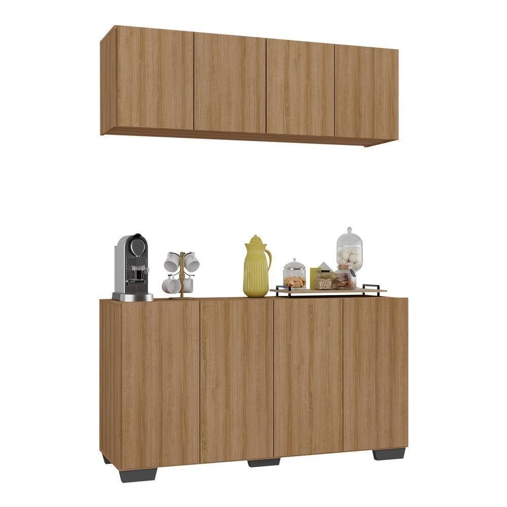 Conjunto Cantinho Do Café Armário E Aparador 4 Portas Multimóveis Mp1085 Rustic/preto Rustic/preto - 1