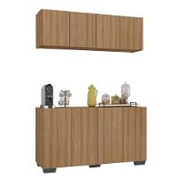 Conjunto Cantinho Do Café Armário E Aparador 4 Portas Multimóveis Mp1085 Rustic/preto Rustic/preto - 1