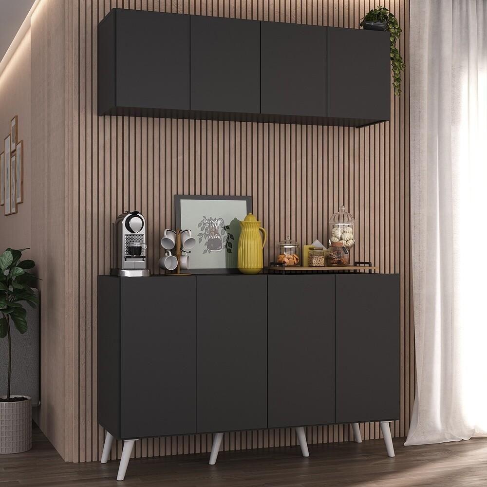 Conjunto Cantinho Do Café Retrô Armário E Aparador 4 Portas Multimóveis Mp1084 Preto/branco - 3