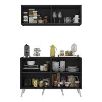 Conjunto Cantinho Do Café Retrô Armário E Aparador 4 Portas Multimóveis Mp1084 Preto/branco