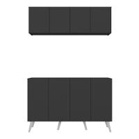 Conjunto Cantinho Do Café Retrô Armário E Aparador 4 Portas Multimóveis Mp1084 Preto/branco - 5