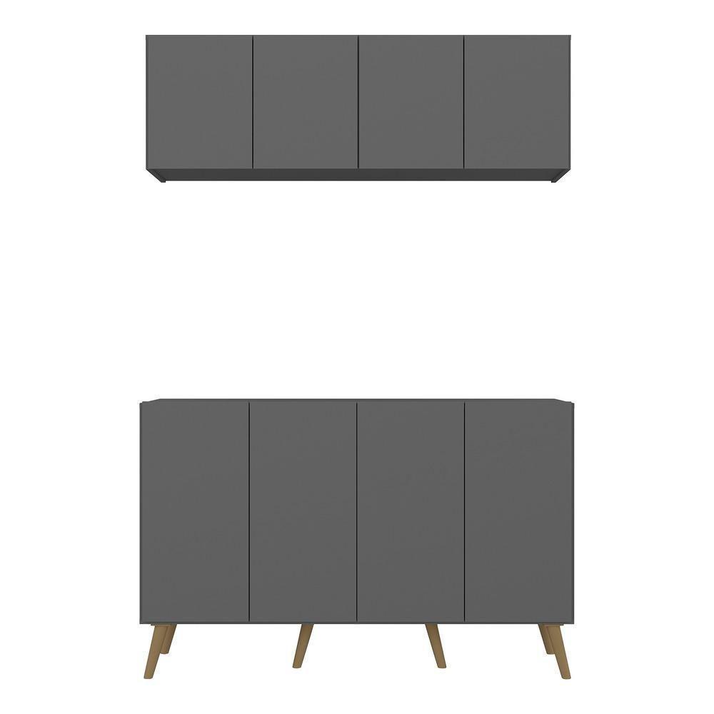 Conjunto Cantinho Do Café Retrô Armário E Aparador 4 Portas Multimóveis Mp1084 Grafite/natural - 2